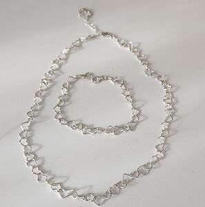 Vintage 925 Sterling Silver Heart Links Necklace and Bracelet- Made in Italy